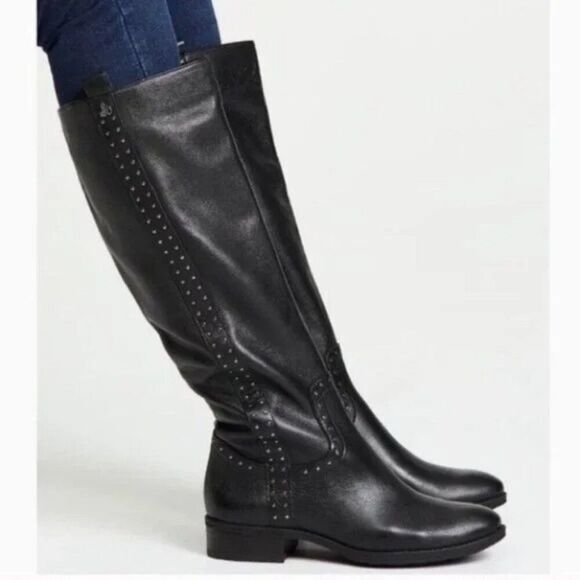 Sam Edelman Shoes - Sam Edelman Prina Riding Boot Black Studded Leather Flat Sz 10